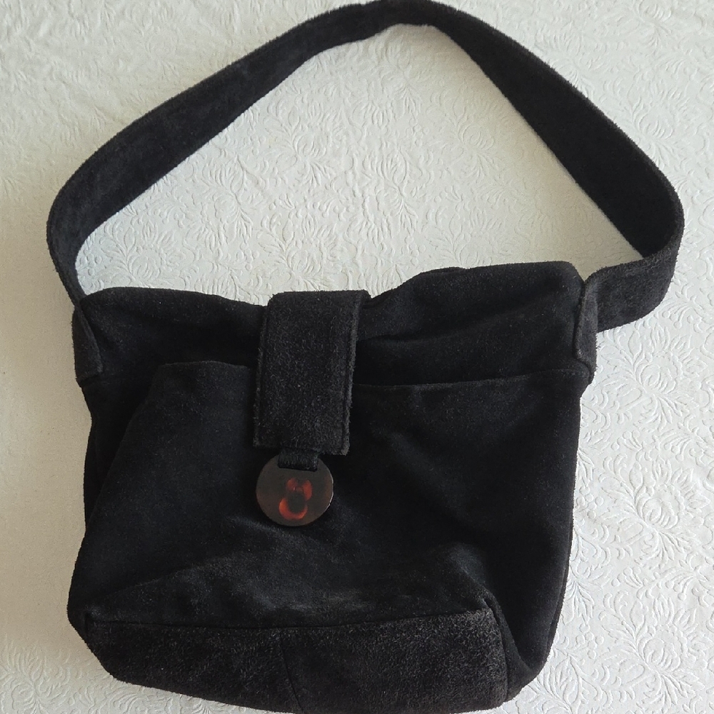 Black Suede Leather Shoulder Bag